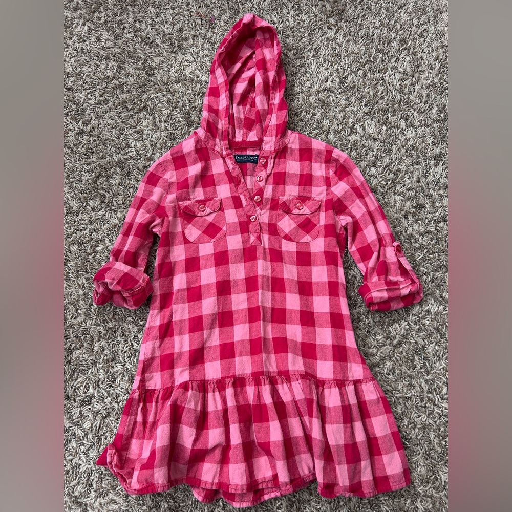 Faded Glory Pink Checkered Plaid Hooded Dress Vintage Y2K Strawberry Shortcake